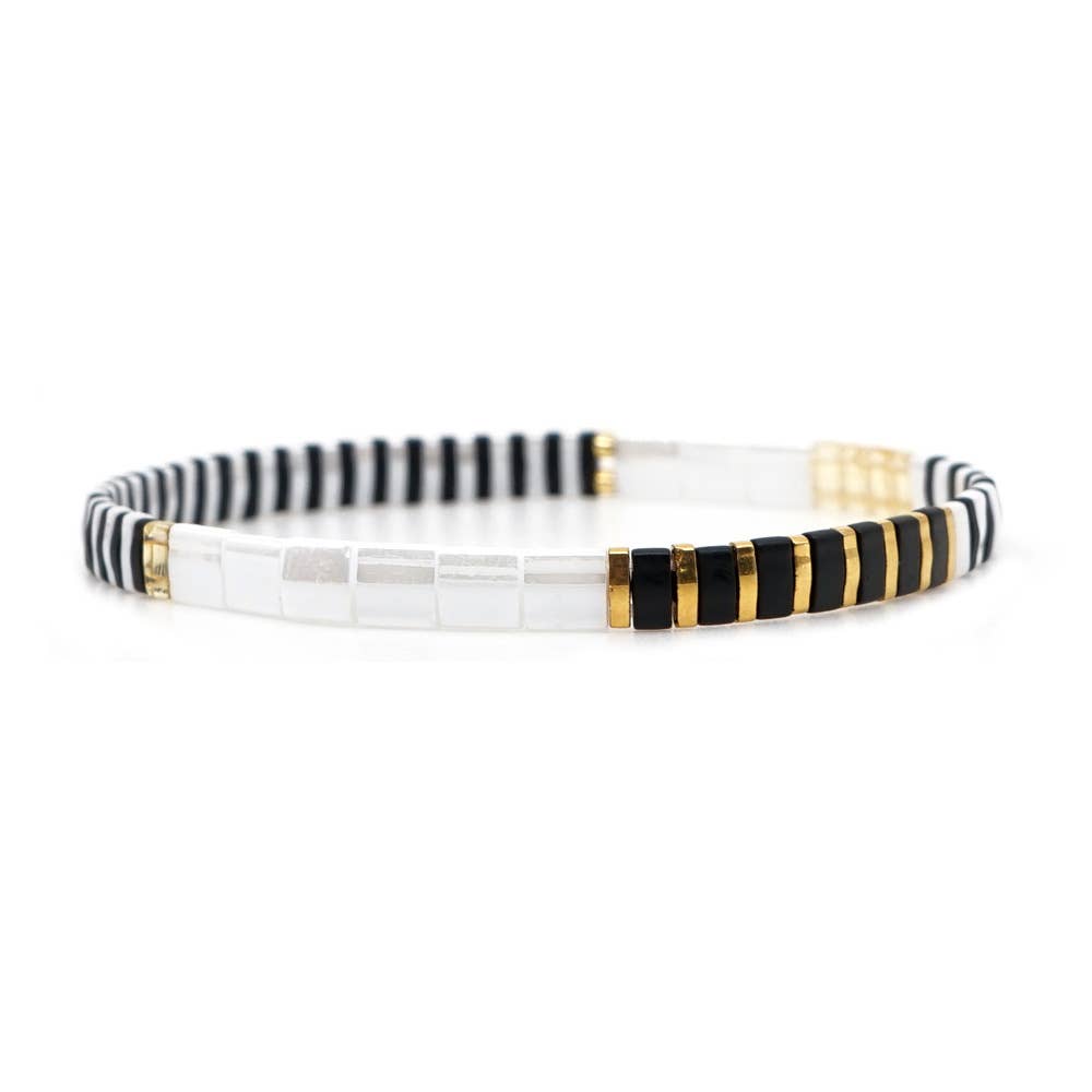 Boho Glass & Hematite Beaded TILA Beads Stretch Bracelet -BJ
