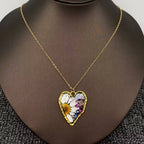 Floral Heart Charm Black Resin 18K Golden Necklace - PDF