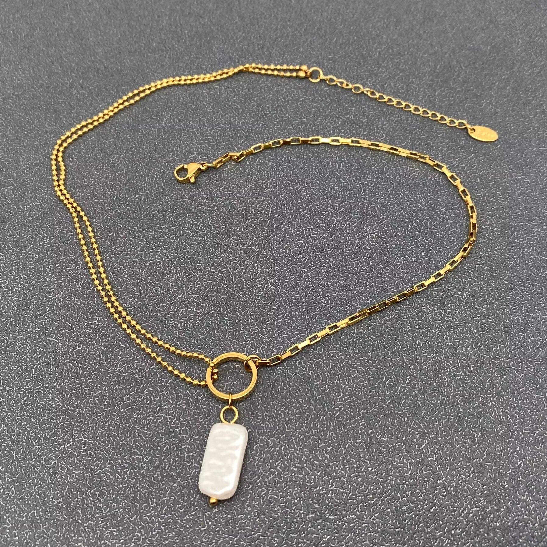 Imitation Baroque Pearl Charm18K Golden SS Necklace - FGS