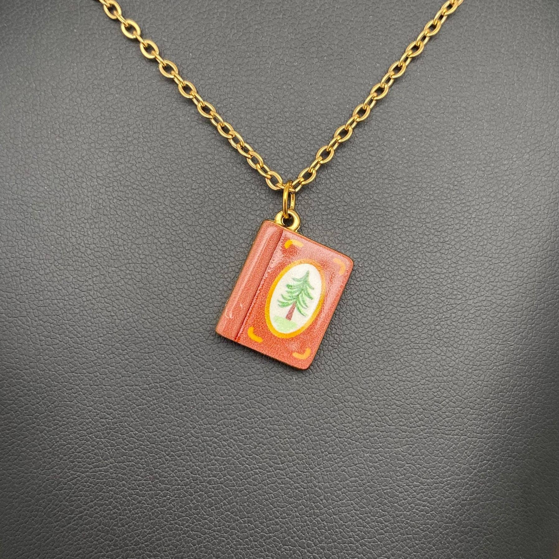 Multi Style Enamel Book 18K Golden S.Steel Necklace - FGS