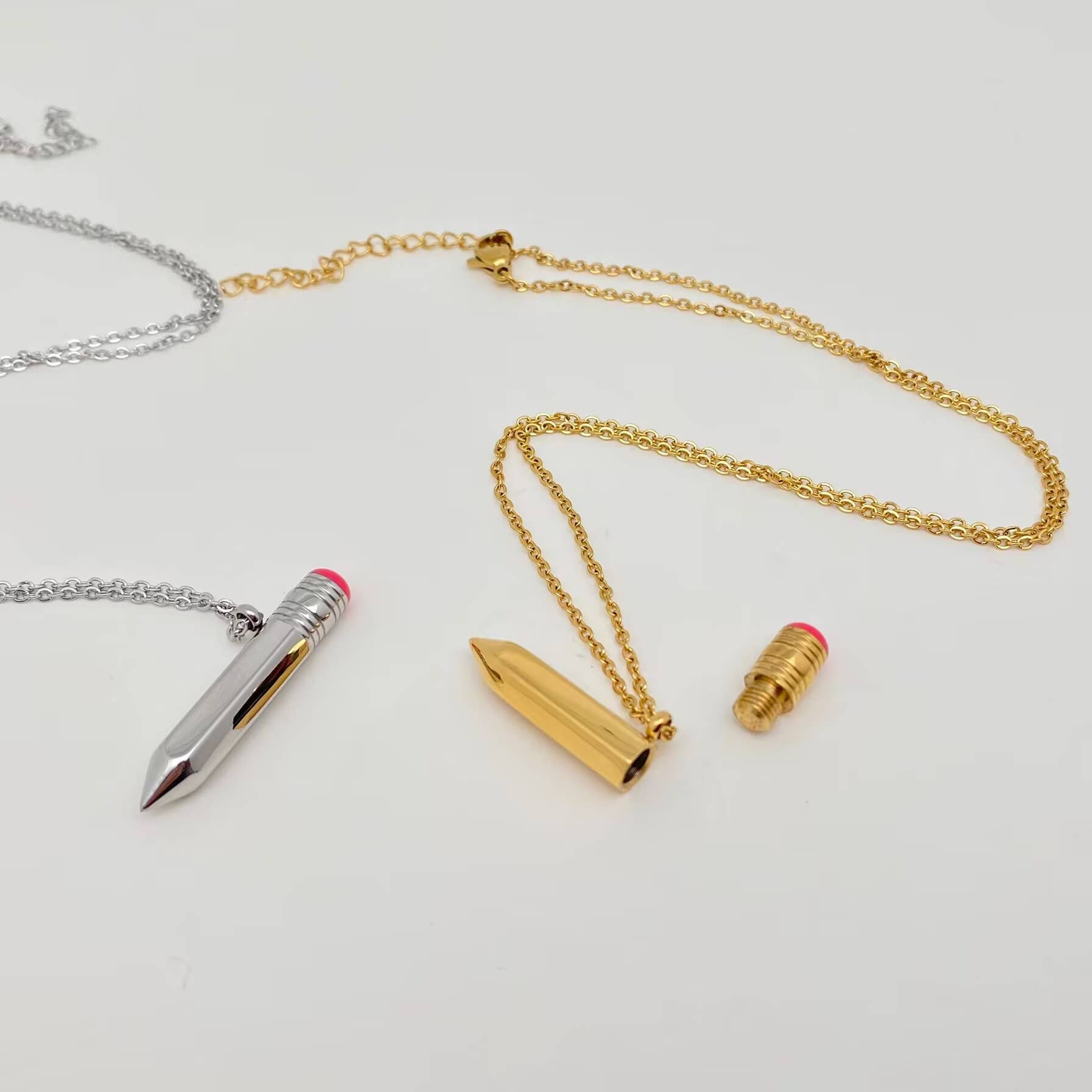 Openable Pencil Stainless Steel Pendant Necklace - FGS