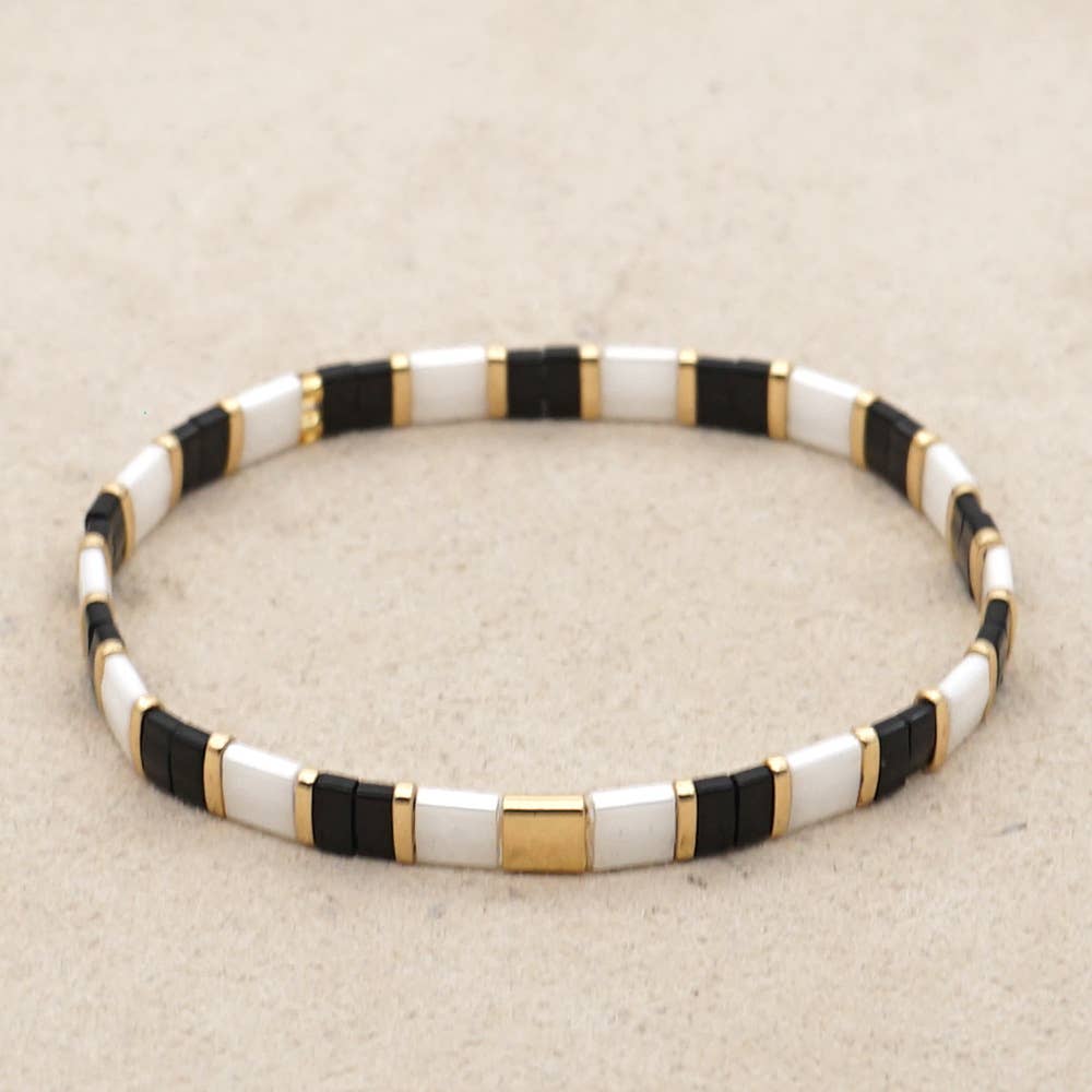 Boho Glass & Hematite Beaded TILA Beads Stretch Bracelet -BJ