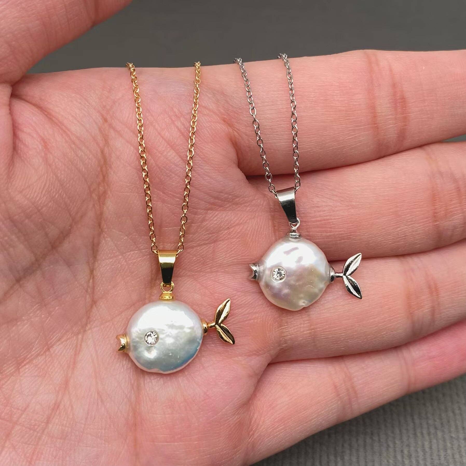 Pearl Fish Charm Necklace