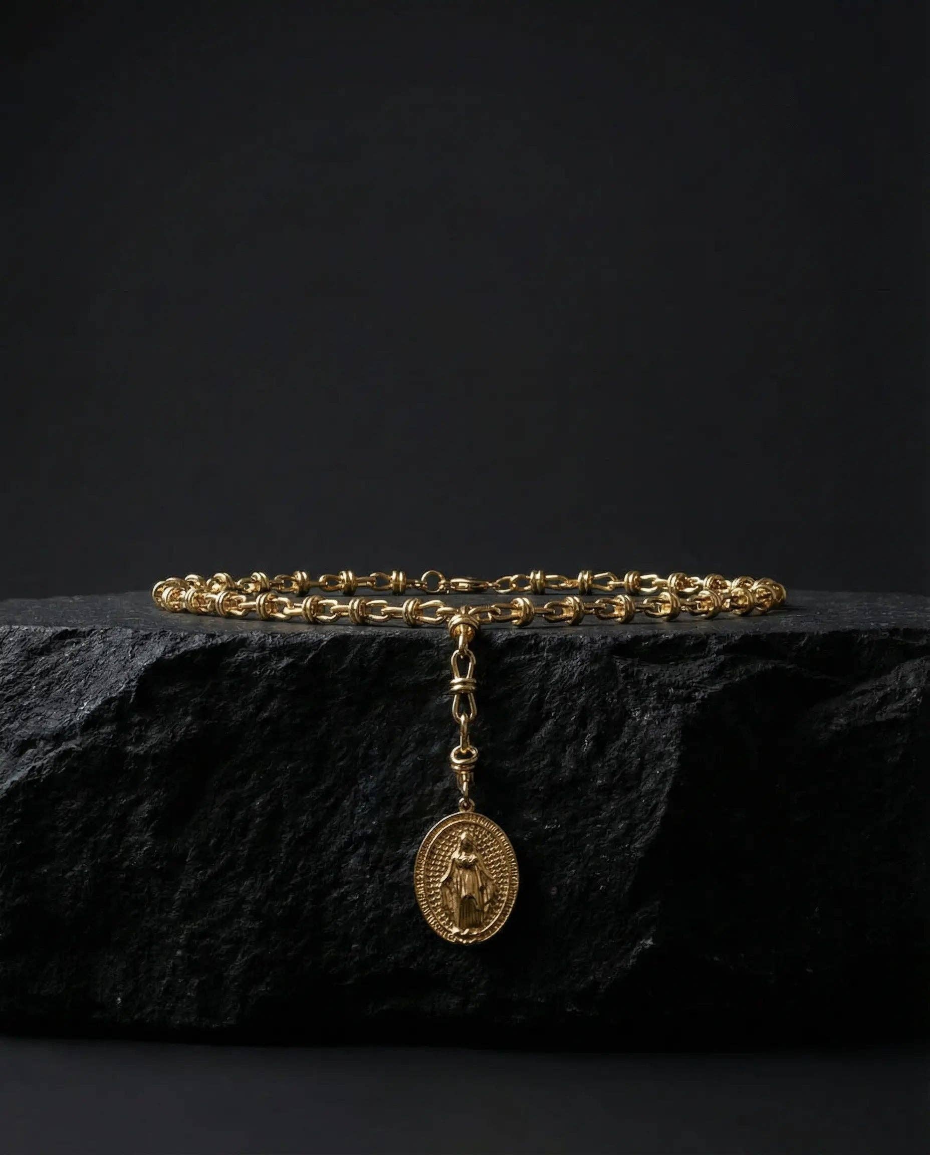 Virgin Mary Medal Necklace with Colored Zircons · 18K Gold Plated