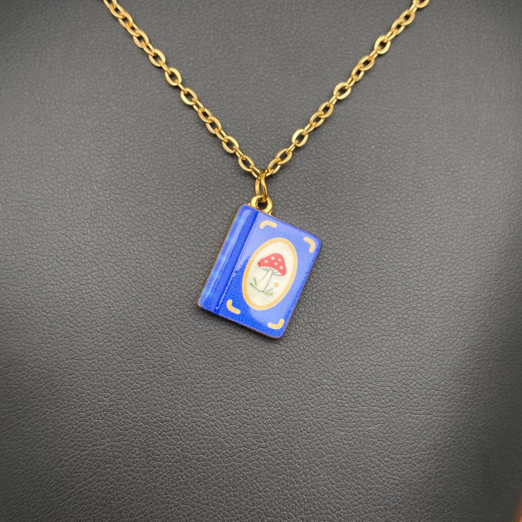 Multi Style Enamel Book 18K Golden S.Steel Necklace - FGS