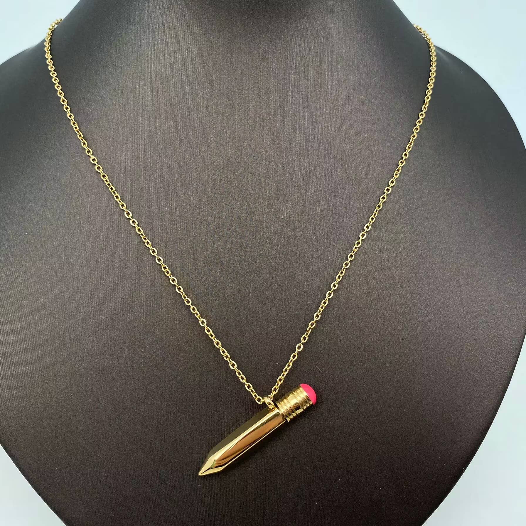 Openable Pencil Stainless Steel Pendant Necklace - FGS