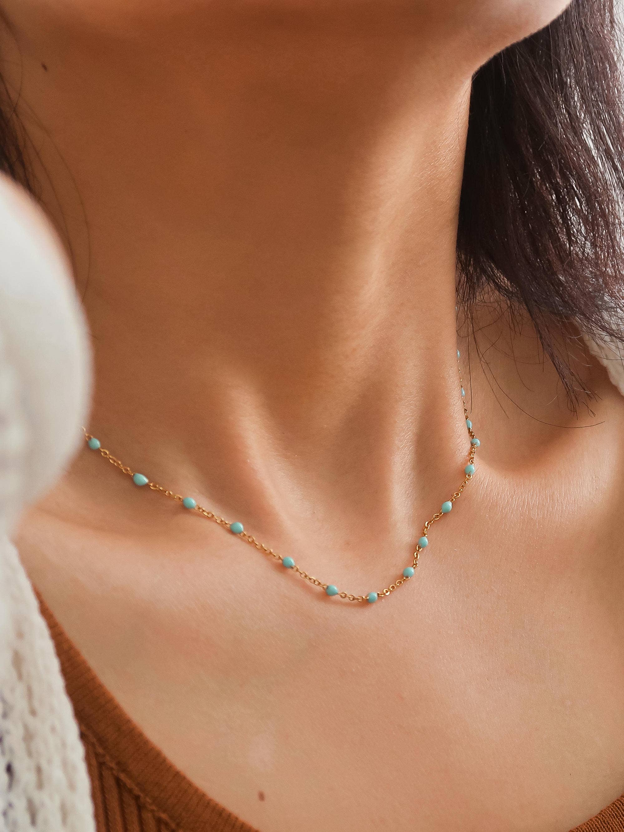 Soleil 18K Gold Non-Tarnish Beaded Petite Chain Necklace: Rose