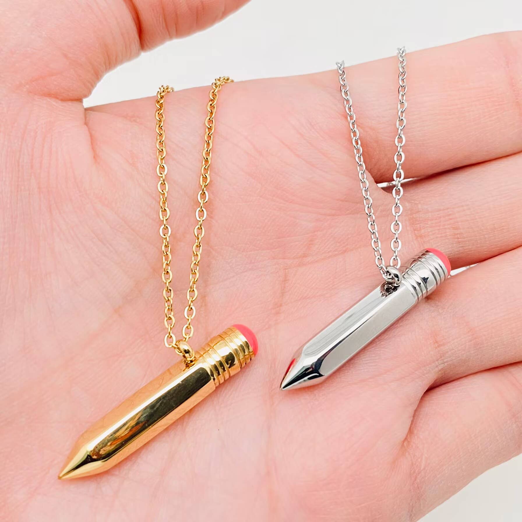 Openable Pencil Stainless Steel Pendant Necklace - FGS