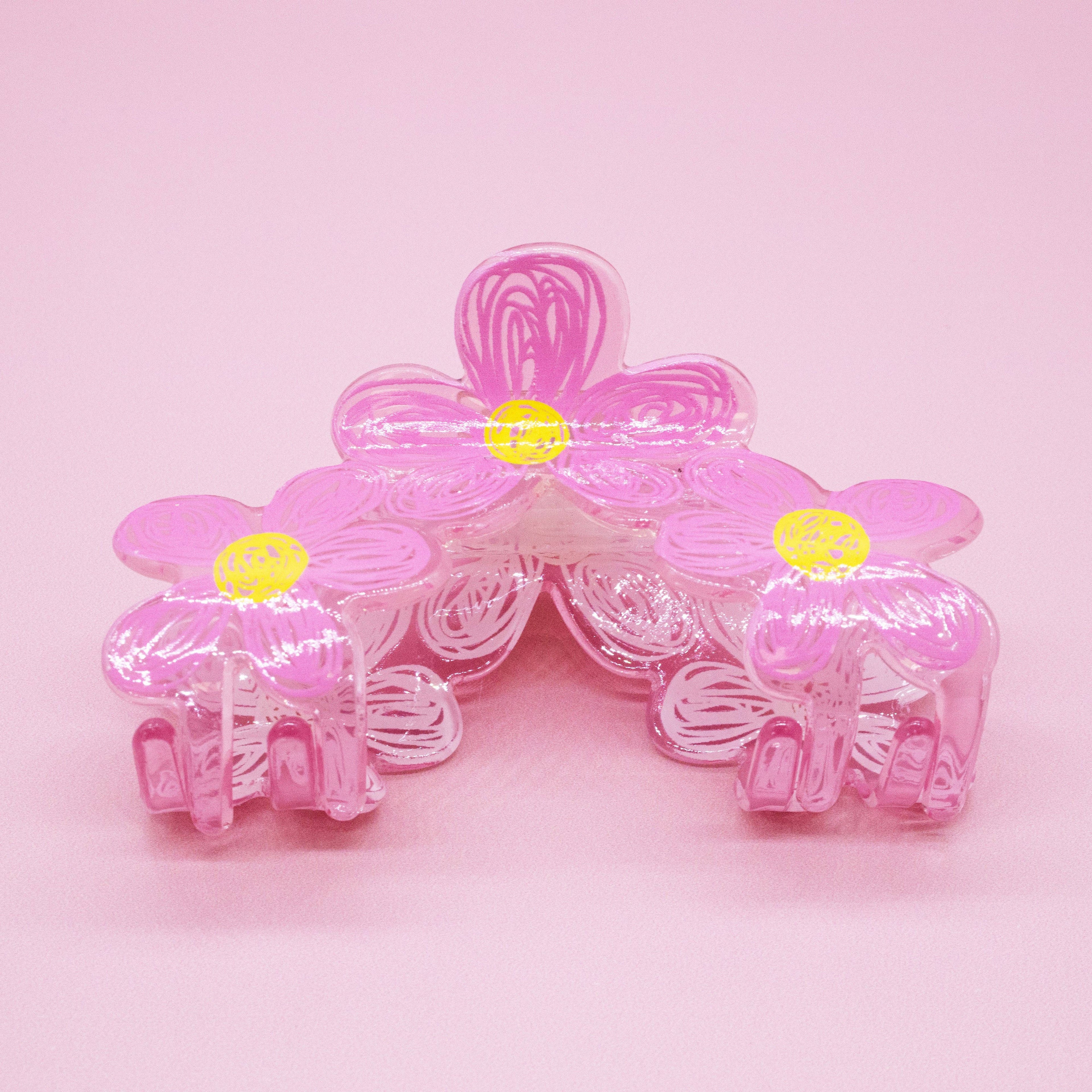 Pink Flower Hair Claw Clip