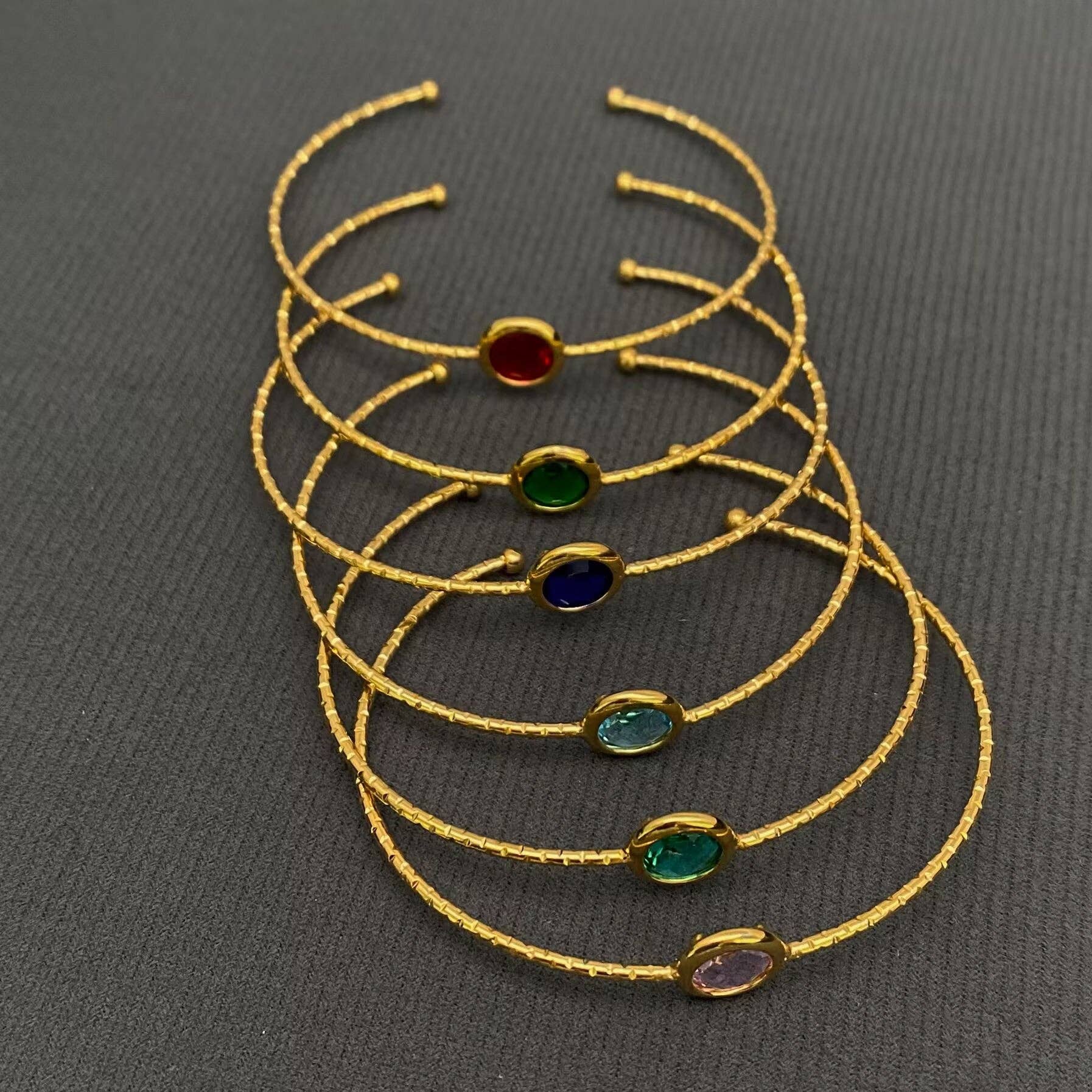 Multicolor Glass Crystal 18K Gold Plated S.Steel Cuff - FGS