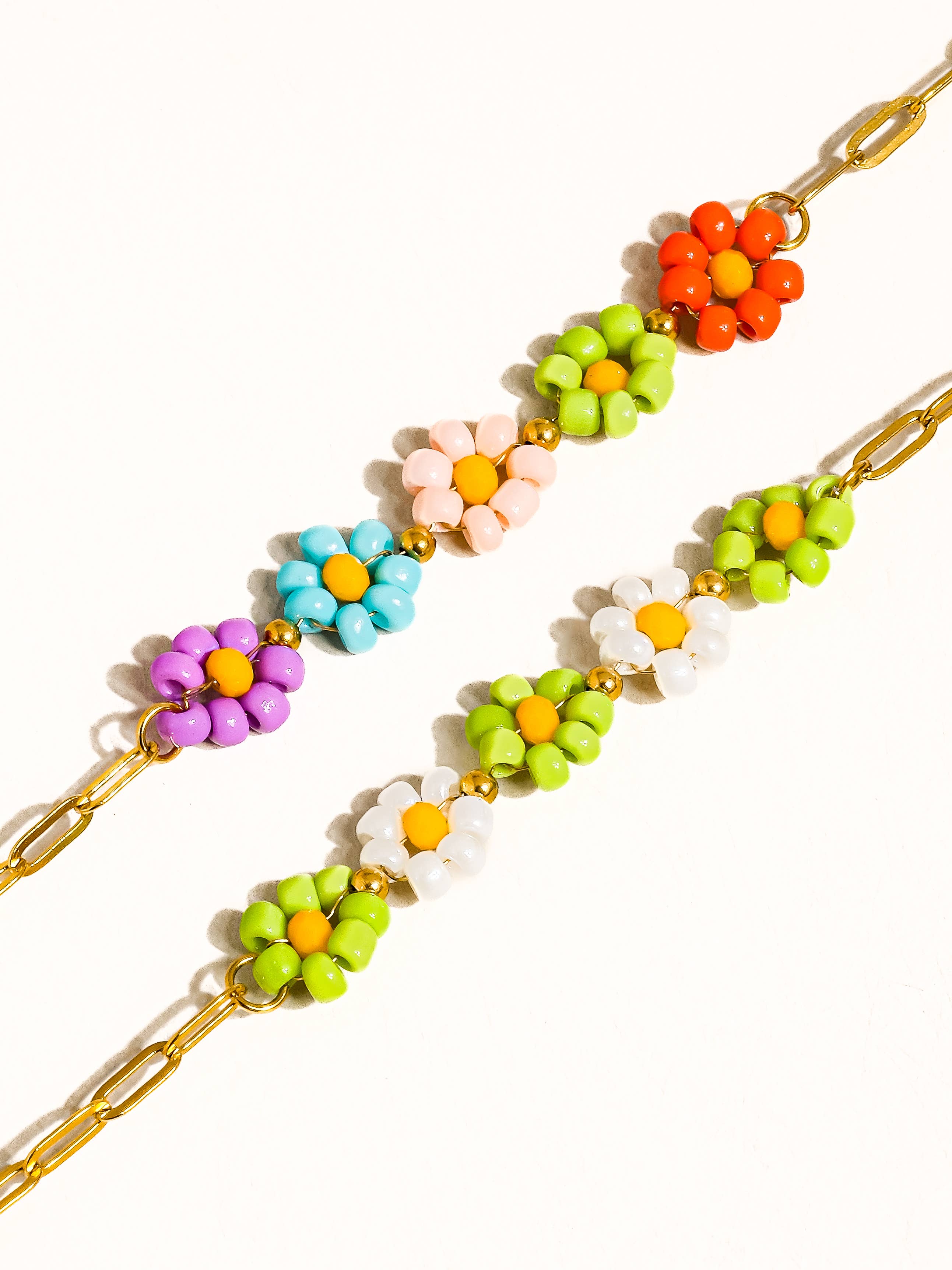 Leia 18K Gold Non-Tarnish Beaded Daisy Chain Bracelet: Multi-Colored