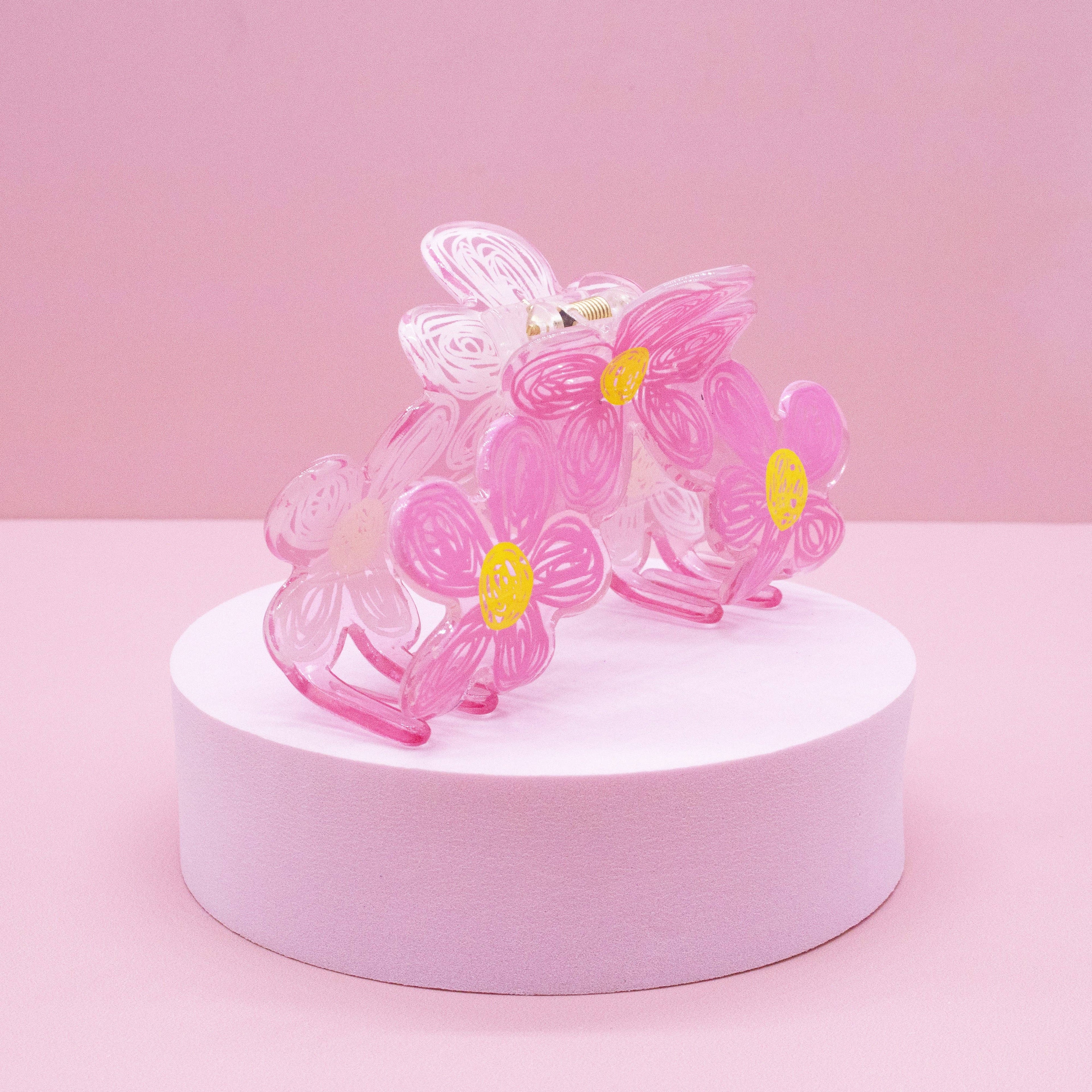 Pink Flower Hair Claw Clip