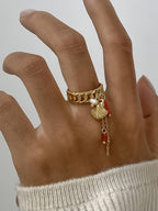 Rade 18K Gold Non-Tarnish Shell Dangle Chain Ring