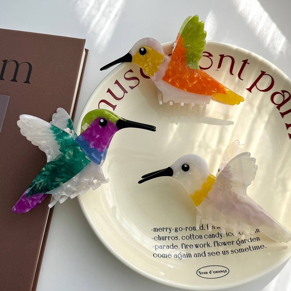 Flying Hummingbird Hair Claw, Tropical Bird Hair Clip