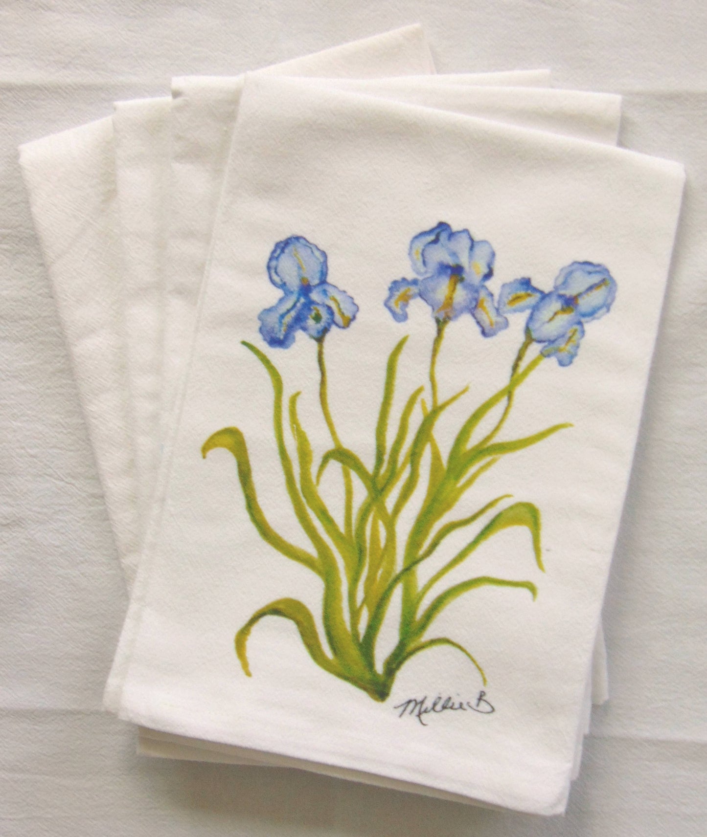 Limited Edition Watercolor Purple Iris Flour Sack Napkins