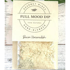 FULL MOOD Bacon Horseradish seasoning dip mix in a clear pouch with a cream-colored label on a rustic wooden surface.