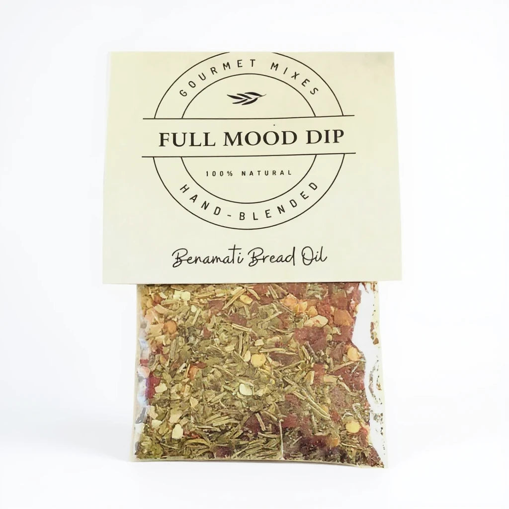 FULL MOOD Benamati Bread Oil gourmet herb and spice blend in a clear packet for dipping or seasoning.