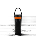 FULL MOOD black oyster wine caddy made from durable aquaculture material with an orange accent strap
