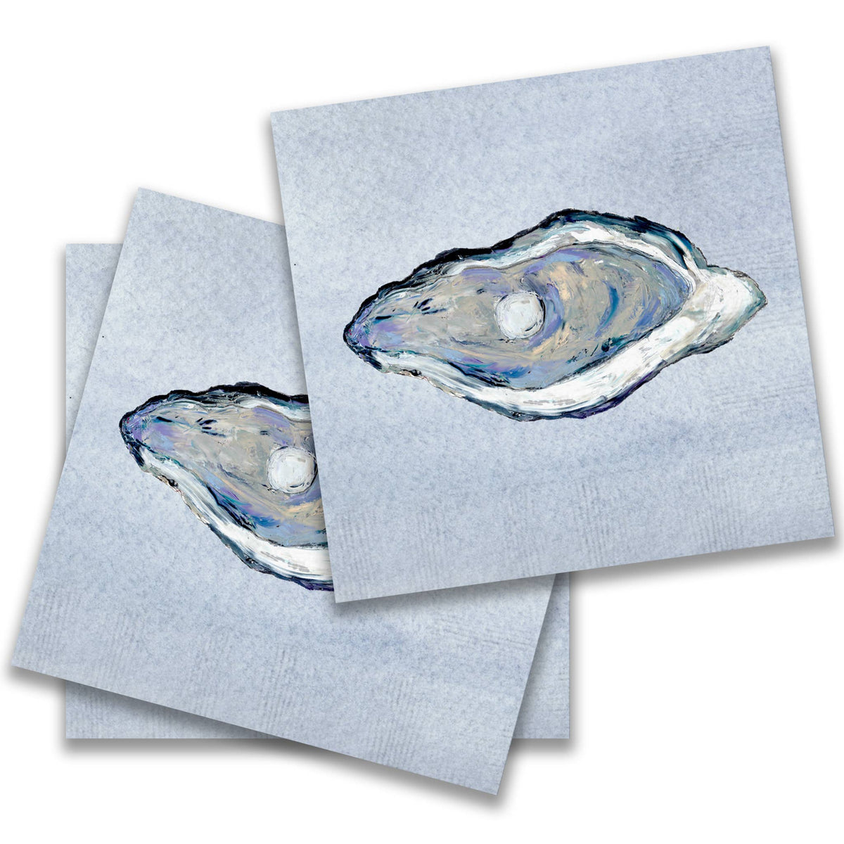 FULL MOOD blue oyster cocktail napkins with hand-painted French graffiti design on eco-friendly triple-ply paper.