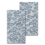 FULL MOOD guest towel set featuring an artistic blue and grey oyster shell pattern on a soft white background