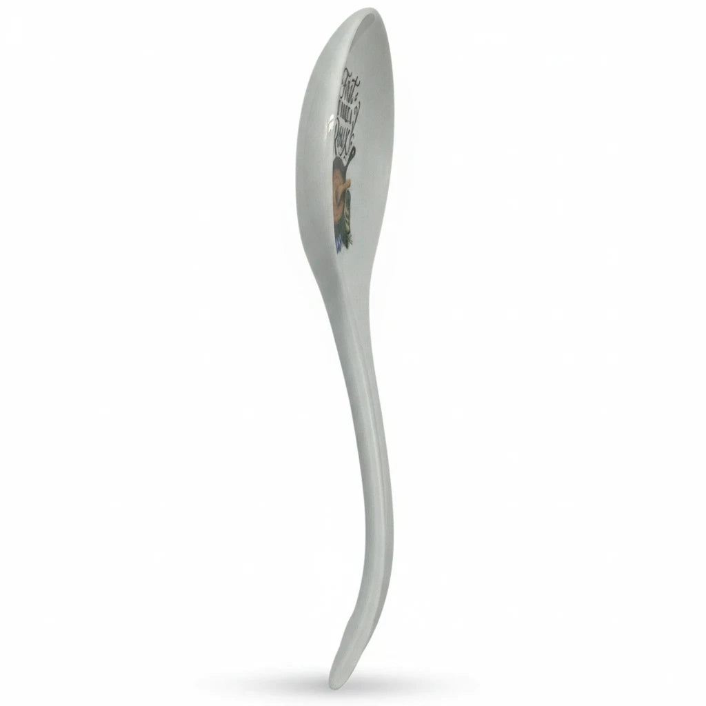 FULL MOOD ceramic spoon rest with First You Make a Roux illustration and cast iron skillet design, side view