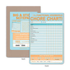 FULL MOOD chore chart sticky notepad showing front and back views of the orange and blue weekly cleaning planner pad.
