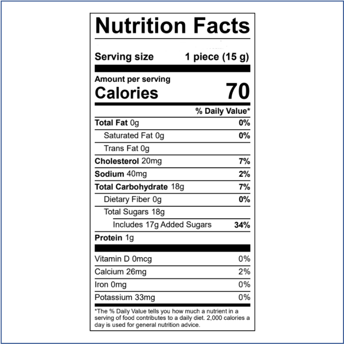 FULL MOOD Dr. Monkey's Coffee Caramels nutrition facts label showing calories and ingredients per serving