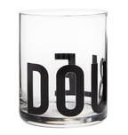 FULL MOOD crystal clear double old fashioned whiskey glass featuring bold black typographic design