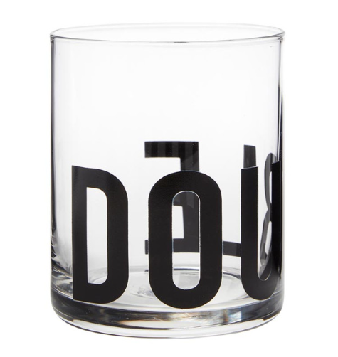 FULL MOOD crystal clear double old fashioned whiskey glass featuring bold black typographic design