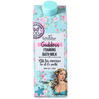 FULL MOOD Goddess Foaming Bath Milk in a blue floral carton with vintage-style illustration and vegan branding.
