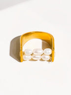 FULL MOOD Romane 18K gold plated stainless steel ring featuring two rows of lustrous freshwater pearls