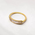 FULL MOOD 18K gold plated stainless steel ring featuring a polished curved shell inlay on a minimalist band