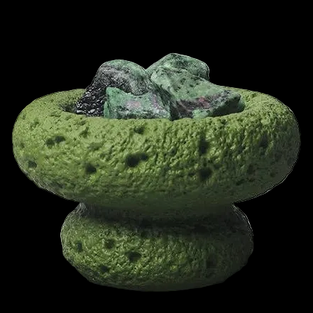 FULL MOOD green moon diffuser featuring raw green fluorite gemstones in a textured forest-inspired stone vessel.