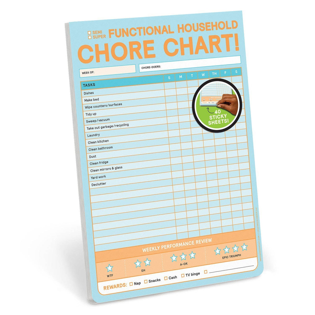 FULL MOOD light blue household chore chart stationery pad with weekly task list and performance review section