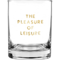 FULL MOOD crystal clear drinking glass with The Pleasure of Leisure inscription in elegant gold lettering