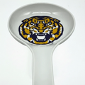 FULL MOOD white ceramic spoon rest featuring the LSU Tigers logo for kitchen countertop organization
