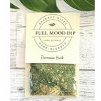 FULL MOOD Parmesan Herb seasoning dip mix packet with dried herbs and cheese on a rustic white wooden background