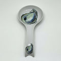 FULL MOOD white porcelain oyster spoon rest with blue and green shell illustrations for kitchen countertop organization