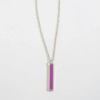 FULL MOOD Queen vertical bar pendant necklace in vibrant purple enamel on a delicate silver chain, 18 inches long.