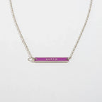 FULL MOOD Queen pendant necklace featuring a purple enamel vertical bar on a silver chain