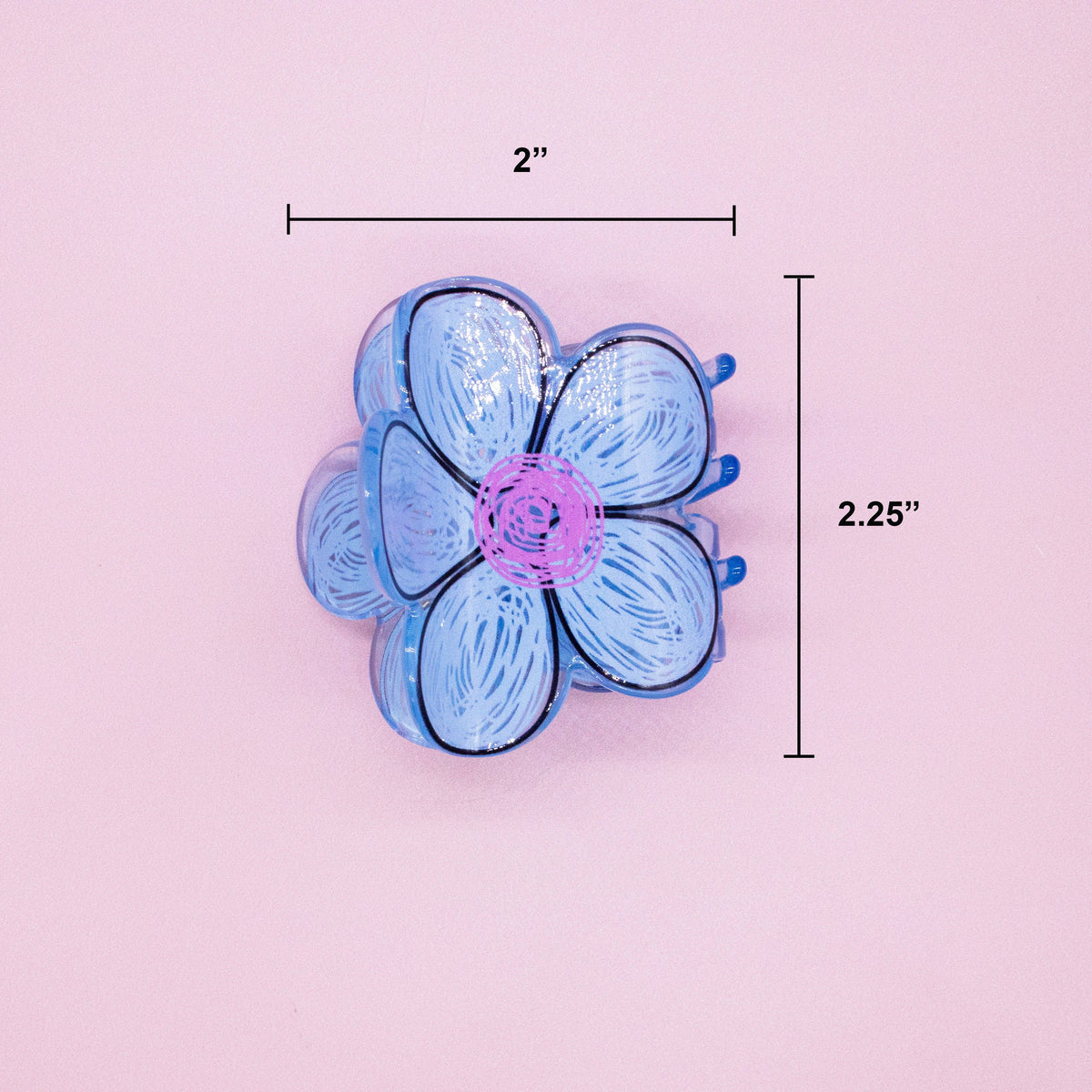 FULL MOOD blue daisy flower hair claw clip in durable glossy acrylic with a pink center detail