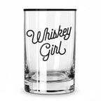 FULL MOOD 13oz clear glass rocks tumbler featuring Whiskey Girl in elegant black cursive script