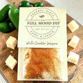 FULL MOOD White Cheddar Jalapeno dip mix packet featuring a blend of cheddar powder, red pepper flakes, and spices.