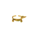 18K gold plated dachshund dog ring on a bright colorful surface