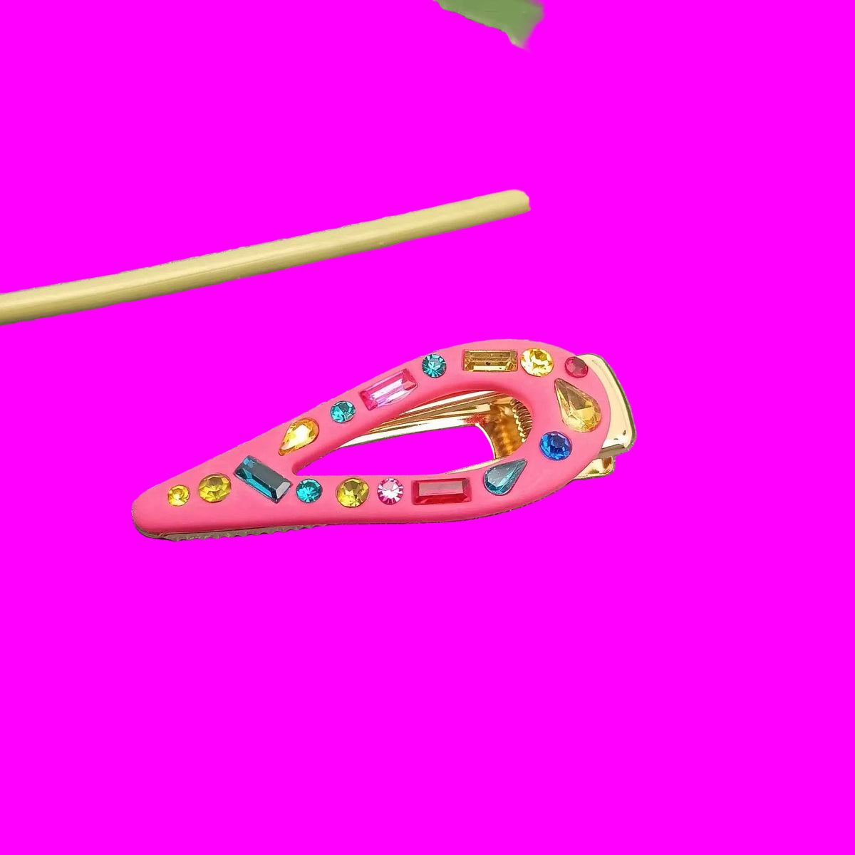 Bejeweled Pink & Green Hair Barrette Clip