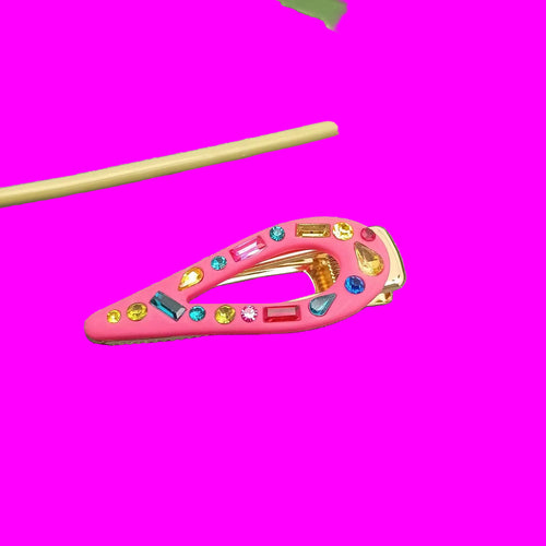 Bejeweled Pink & Green Hair Barrette Clip