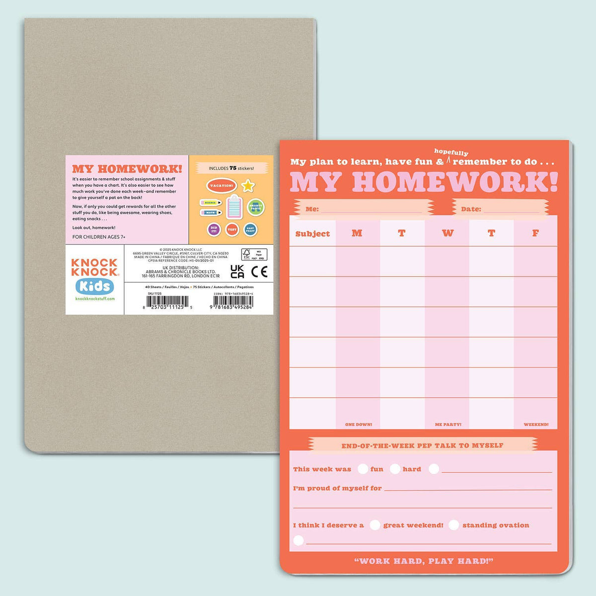 Homework planner large sticky note with 'My Homework!' text on a light blue background